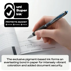 uniball 207 Retractable Fraud Prevention Gel Pens, Medium Point, 0.7 mm, Black Barrels, Blue Ink, Pack Of 12