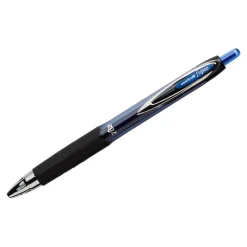 uniball 207 Retractable Fraud Prevention Gel Pens, Medium Point, 0.7 mm, Black Barrels, Blue Ink, Pack Of 12