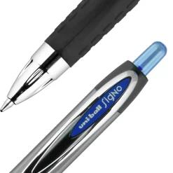 uniball 207 Retractable Fraud Prevention Gel Pens, Medium Point, 0.7 mm, Black Barrels, Blue Ink, Pack Of 12