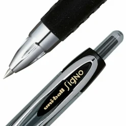 uniball 207 Retractable Fraud Prevention Gel Pens, Micro Point, 0.5 mm, Black Barrels, Black Ink, Pack Of 12