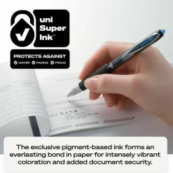 uniball 207 Retractable Fraud Prevention Gel Pens, Micro Point, 0.5 mm, Black Barrels, Black Ink, Pack Of 12