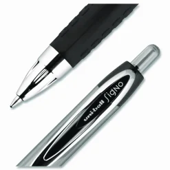 uniball 207 Retractable Fraud Prevention Gel Pens, Medium Point, 0.7 mm, Black Barrels, Black Ink, Pack Of 12 Pens