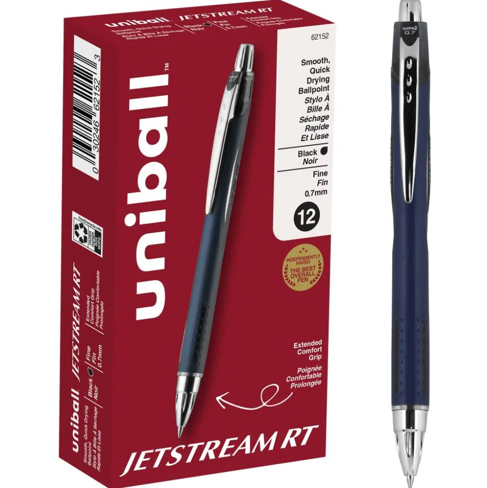 uniball JETSTREAM RT Ballpoint Pens, Fine Point (0.7mm), Black, 12 Count