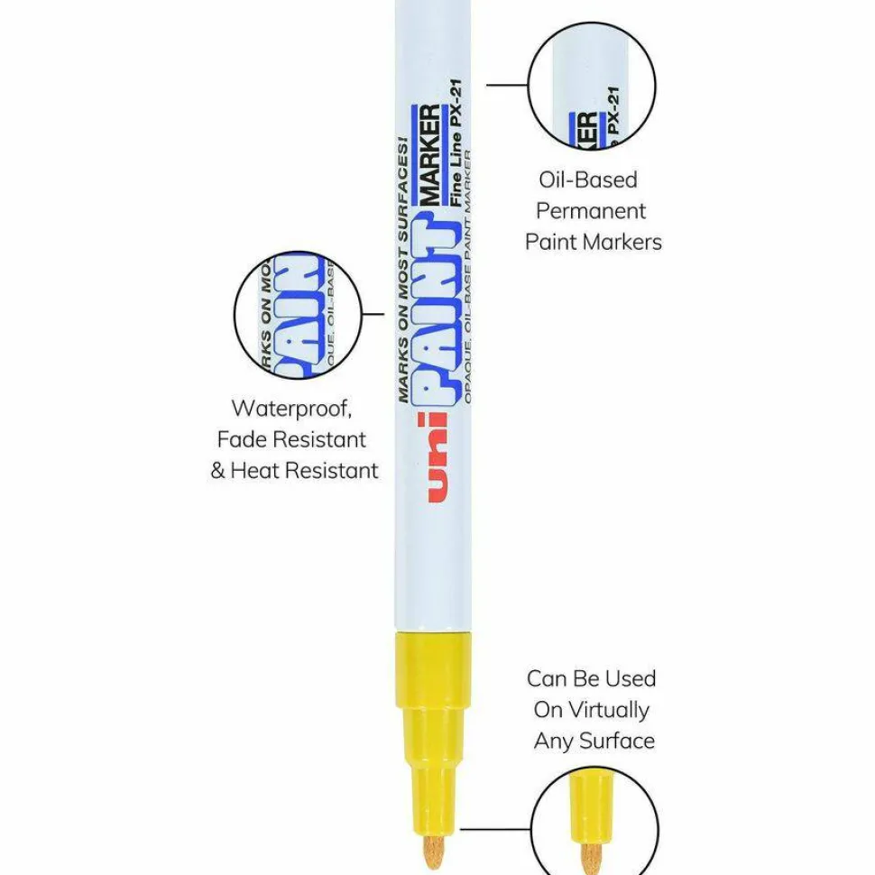 UniBall Oil-Base Fine Line uni Paint Markers - Fine Marker Point - Yellow Oil Based Ink - 1 Each