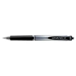 uniball Signo Gel Pen, Retractable, Medium 0.7 mm, Black Ink, Silver/Black Barrel, Dozen