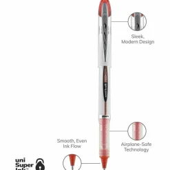 uniball Vision Elite Liquid Ink Rollerball Pens, Bold Point, 0.8 mm, White Barrel, Red Ink, Pack Of 12