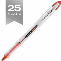 uniball Vision Elite Liquid Ink Rollerball Pens, Bold Point, 0.8 mm, White Barrel, Red Ink, Pack Of 12