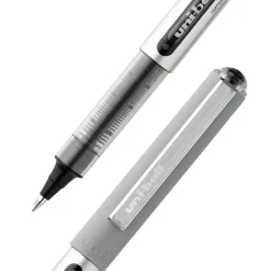 uniball Vision Rollerball Pens, Fine Point, 0.7 mm, Gray Barrel, Black Ink, Pack Of 12