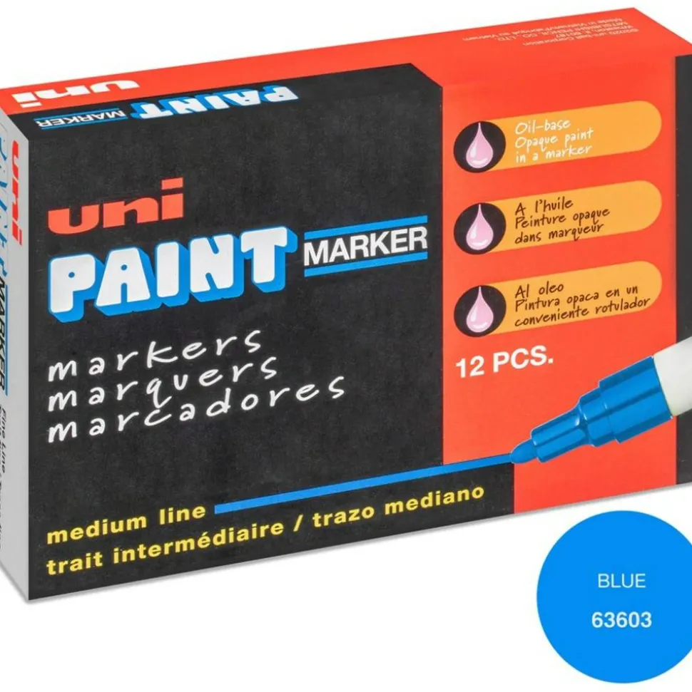 Uni-Paint Markers, Medium Point, Blue, Pack Of 12