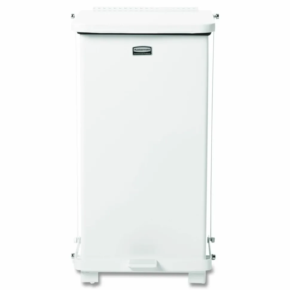 United Receptacle Defenders Steel Step Can, 6.5 Gallons, 23" x 12" x 12", White