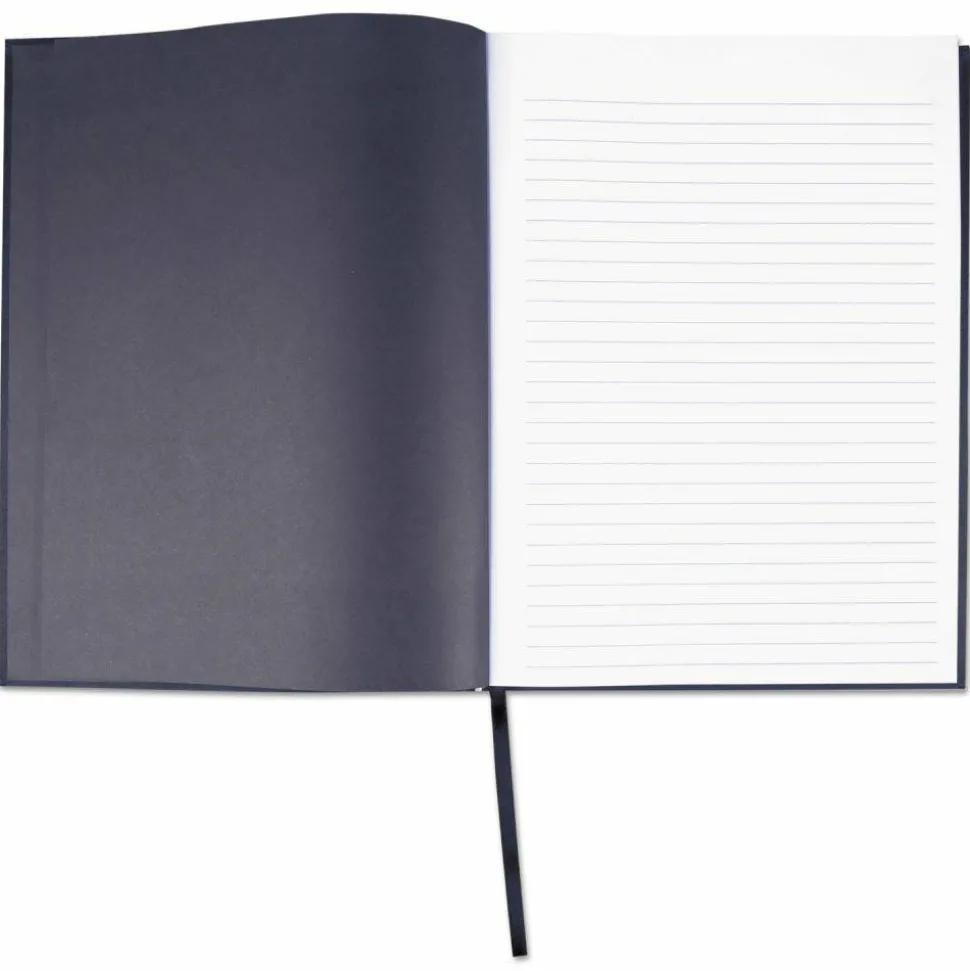 Universal Casebound Hardcover Notebook, 1-Subject, Wide/Legal Rule, Black Cover, (150) 10.25 x 7.63 Sheets