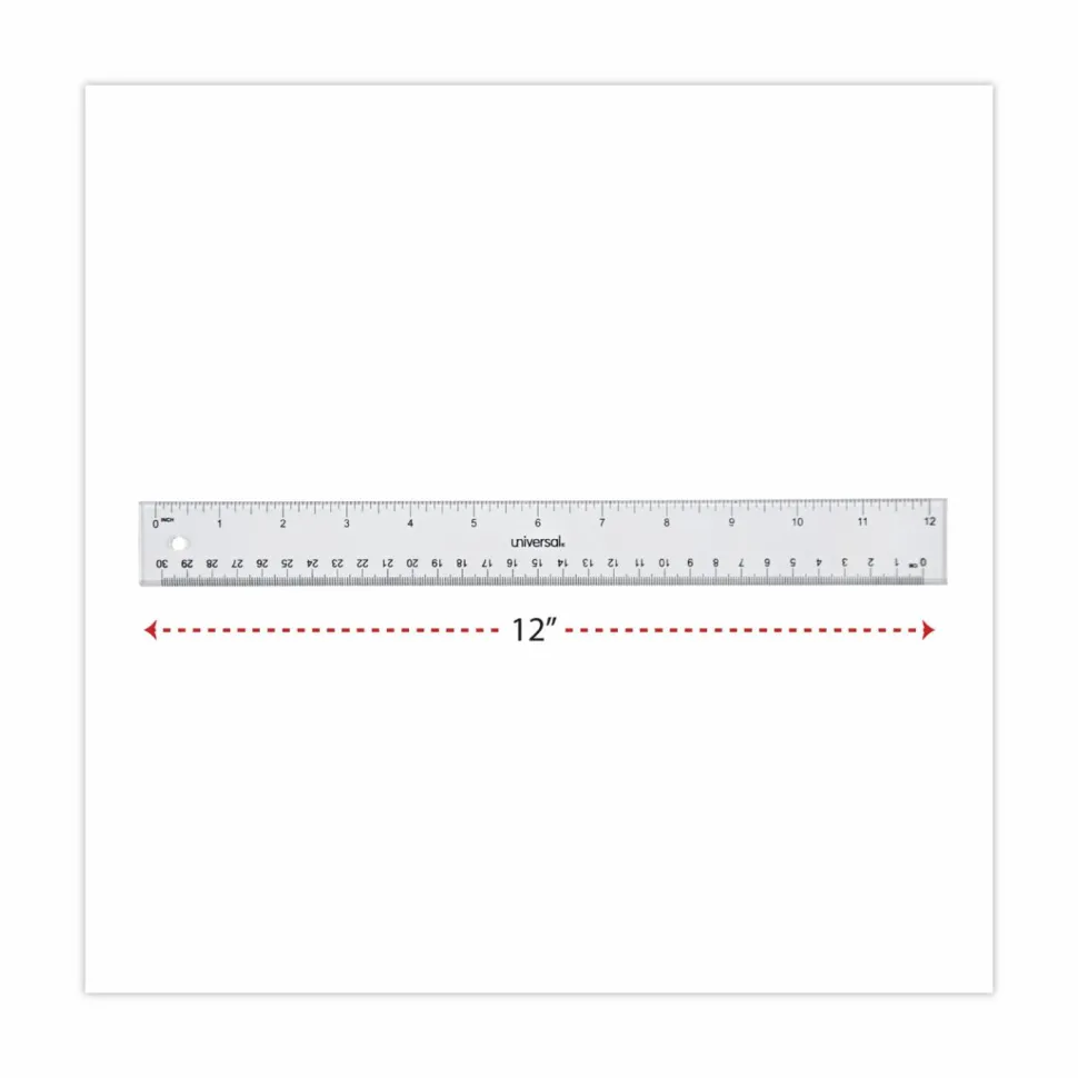 Universal Clear Plastic Ruler, Standard/Metric, 12" Long, Clear