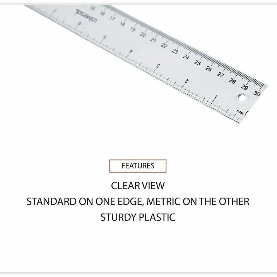Universal Clear Plastic Ruler, Standard/Metric, 12" Long, Clear