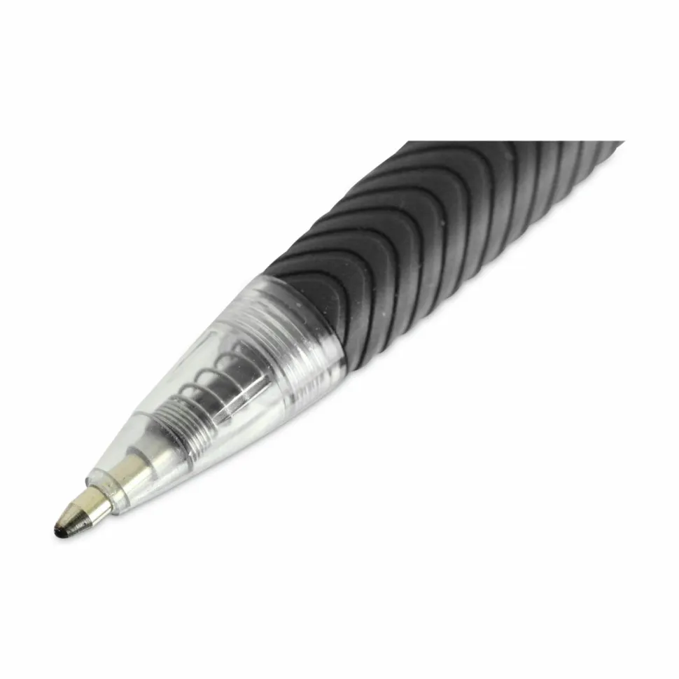 Universal Comfort Grip Ballpoint Pen, Retractable, Medium 1 mm, Black Ink, Clear/Black Barrel, Dozen