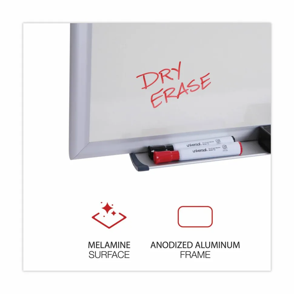 Universal Deluxe Melamine Dry Erase Board, 96" x 48", White Surface, Anodized Aluminum Frame