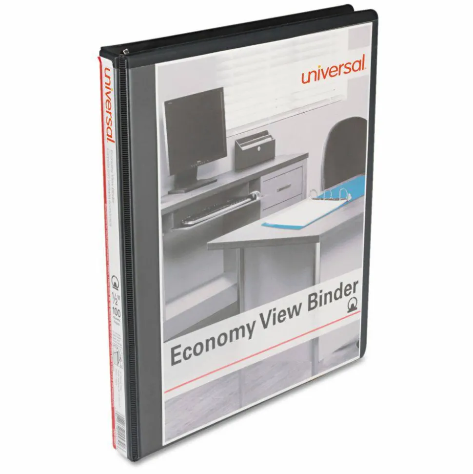 Universal Economy Round Ring View Binder, 3 Rings, 0.5" Capacity, 11 x 8.5, Black