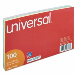 Universal Index Cards, Ruled, 5 x 8, Assorted, 100/Pack