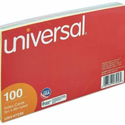 Universal Index Cards, Ruled, 5 x 8, Assorted, 100/Pack