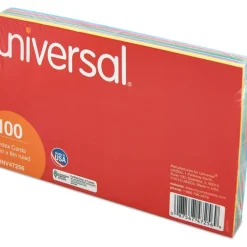 Universal Index Cards, Ruled, 5 x 8, Assorted, 100/Pack