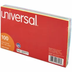 Universal Index Cards, Ruled, 5 x 8, Assorted, 100/Pack