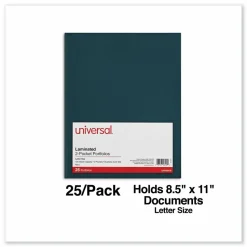 Universal Laminated Two-Pocket Folder, Accommodates (100) 11 x 8.5 Sheets, Navy, 25/Box