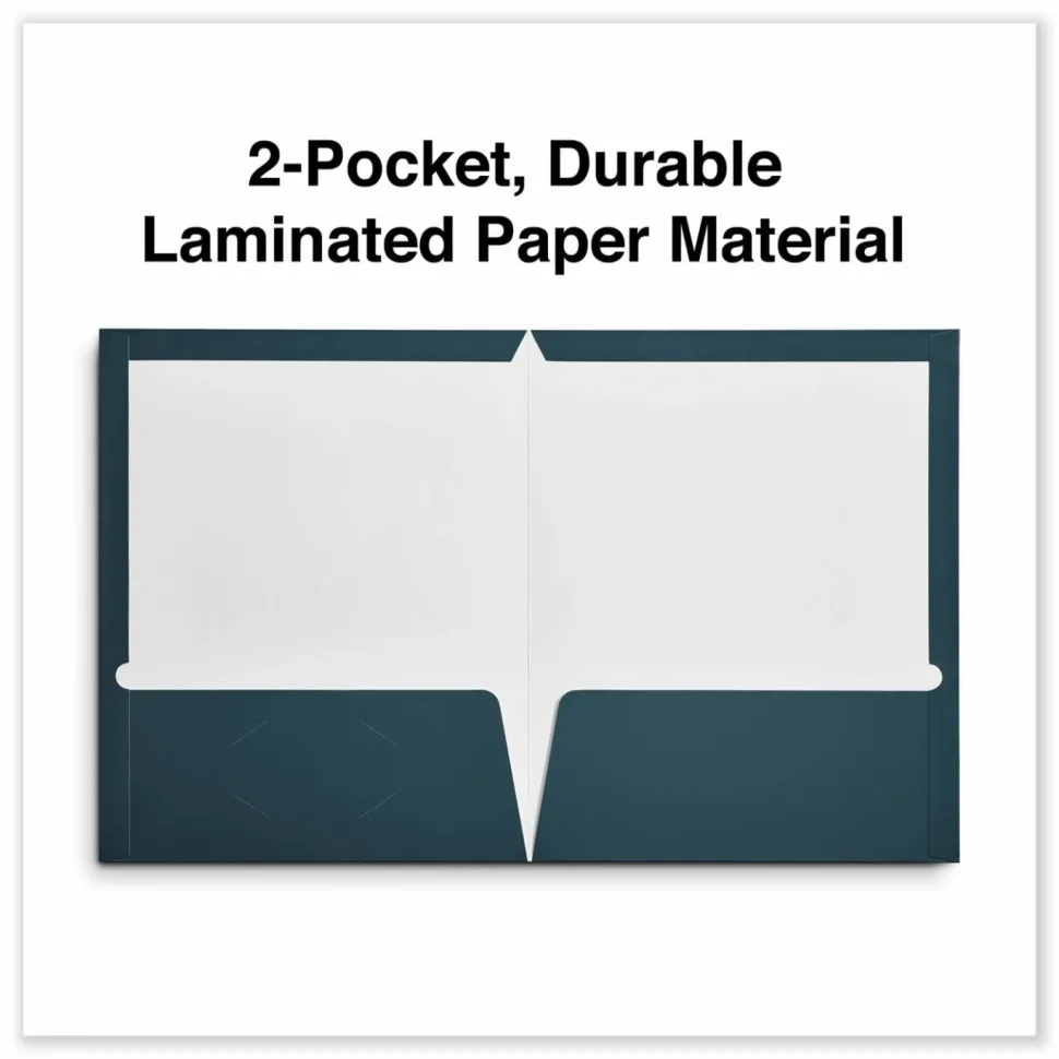 Universal Laminated Two-Pocket Folder, Accommodates (100) 11 x 8.5 Sheets, Navy, 25/Box