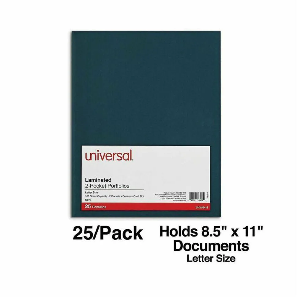 Universal Laminated Two-Pocket Folder, Accommodates (100) 11 x 8.5 Sheets, Navy, 25/Box