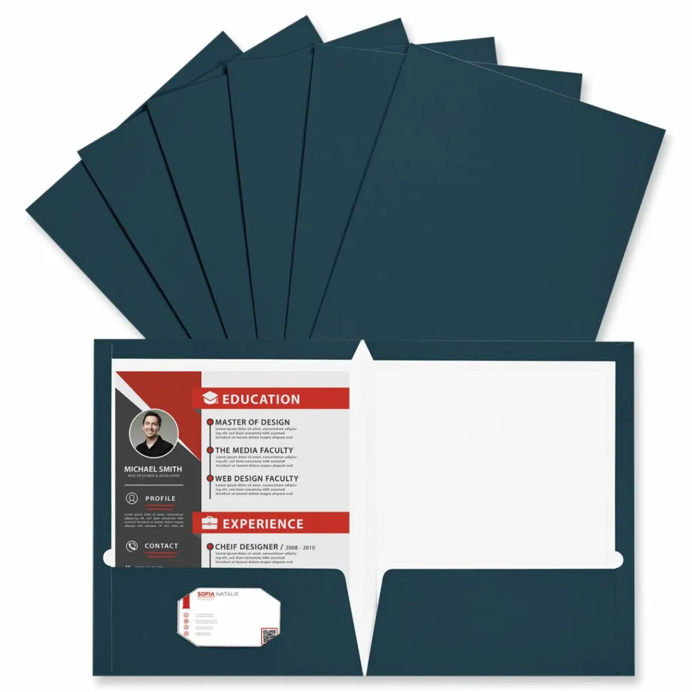 Universal Laminated Two-Pocket Folder, Accommodates (100) 11 x 8.5 Sheets, Navy, 25/Box