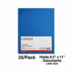 Universal Laminated Two-Pocket Folder, Accommodates (100) 11 x 8.5 Sheets, Blue, 25/Box