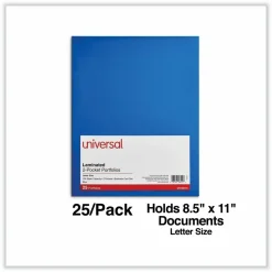 Universal Laminated Two-Pocket Folder, Accommodates (100) 11 x 8.5 Sheets, Blue, 25/Box