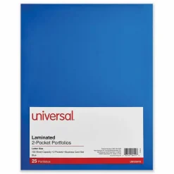 Universal Laminated Two-Pocket Folder, Accommodates (100) 11 x 8.5 Sheets, Blue, 25/Box