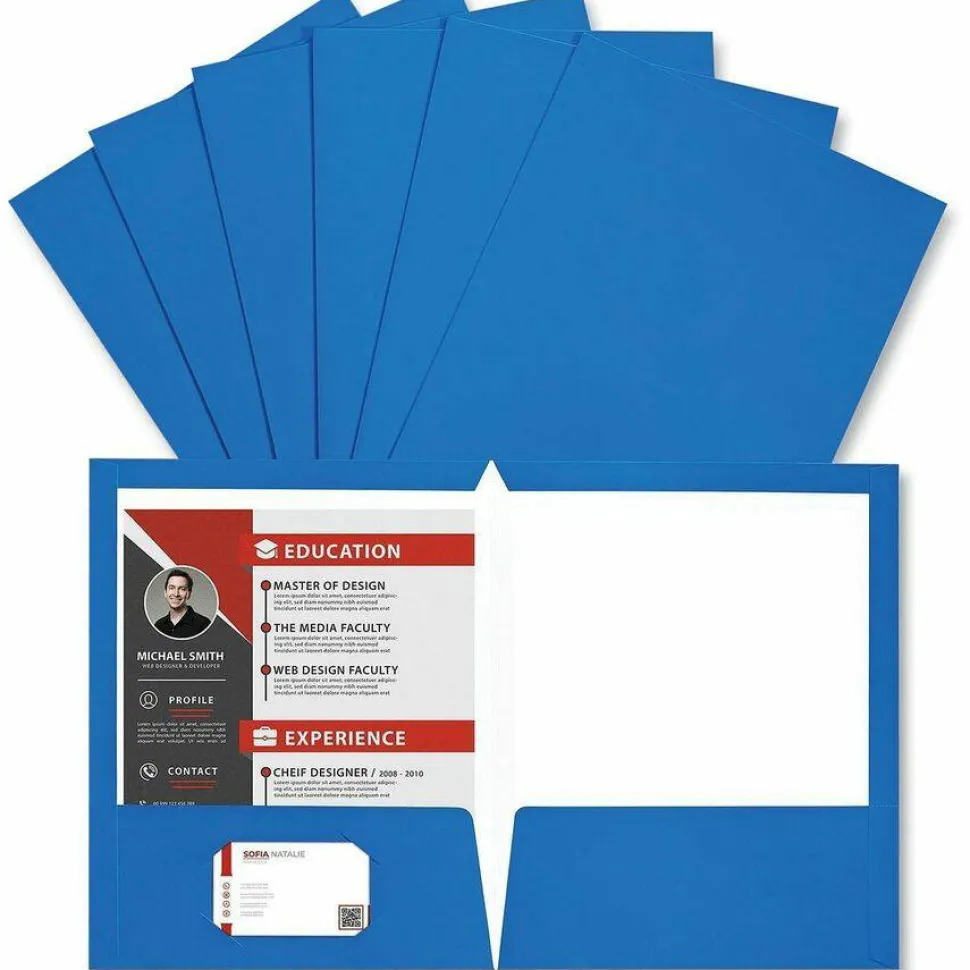 Universal Laminated Two-Pocket Folder, Accommodates (100) 11 x 8.5 Sheets, Blue, 25/Box