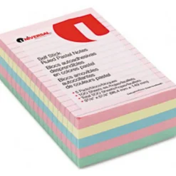 Universal Lined Self-Stick Notes, 4 in x 6 in, Assorted Colors, 100 Sheets Per Pad, Pack Of 5 Pads