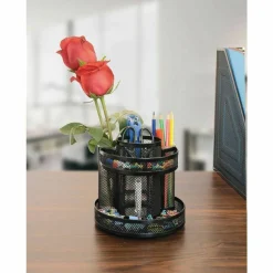 Universal Metal Mesh Rotating Desktop Organizer, 8 Compartments, Metal Mesh, 6.5