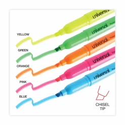 Universal Pocket Highlighters, Assorted Ink Colors, Chisel Tip, Assorted Barrel Colors, Dozen