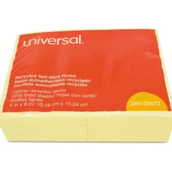 Universal Recycled Self-Stick Note Pads, Note Ruled, 4
