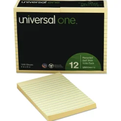Universal Recycled Self-Stick Note Pads, Note Ruled, 4