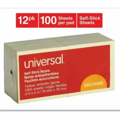 Universal Self-Stick Note Pads, 3" x 3", Yellow, 100 Sheets/Pad, 12 Pads/Pack