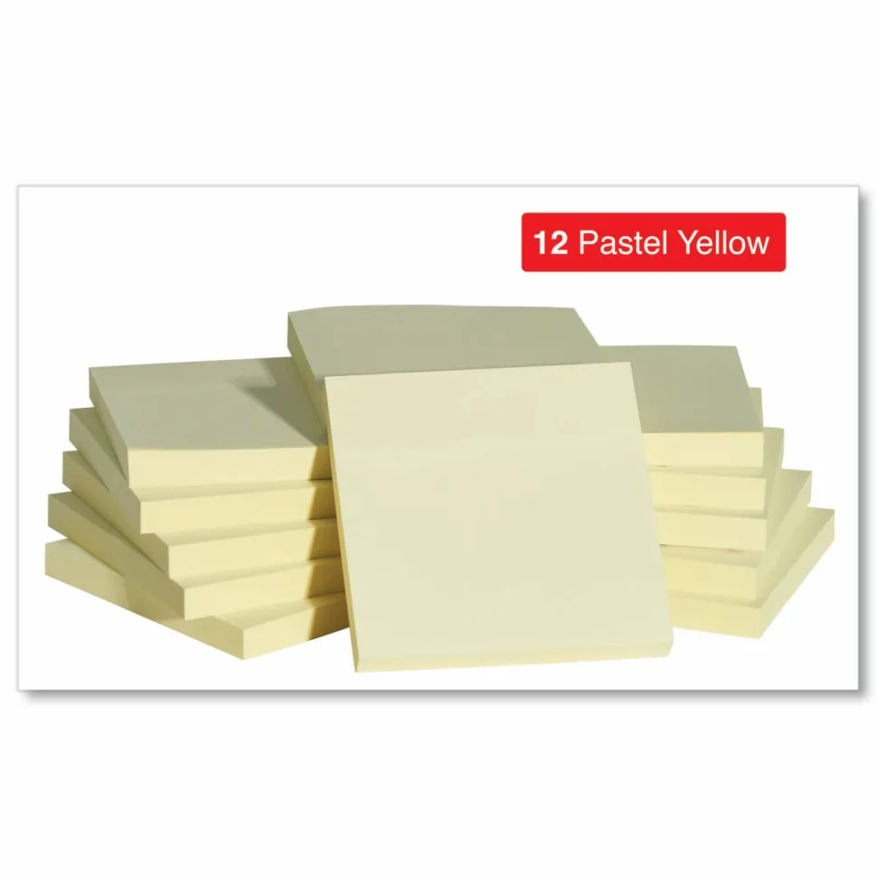 Universal Self-Stick Note Pads, 3" x 3", Yellow, 100 Sheets/Pad, 12 Pads/Pack