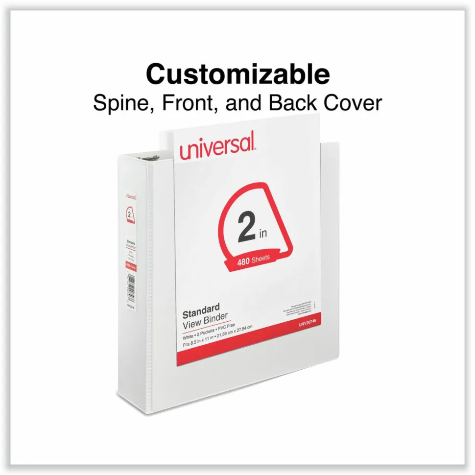 Universal Slant D-Ring View Binder, 3 Rings, 2" Capacity, 11 x 8.5, White