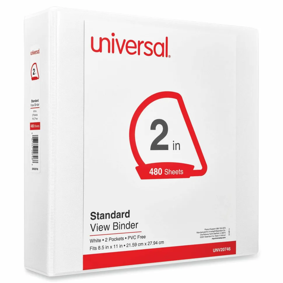 Universal Slant D-Ring View Binder, 3 Rings, 2" Capacity, 11 x 8.5, White