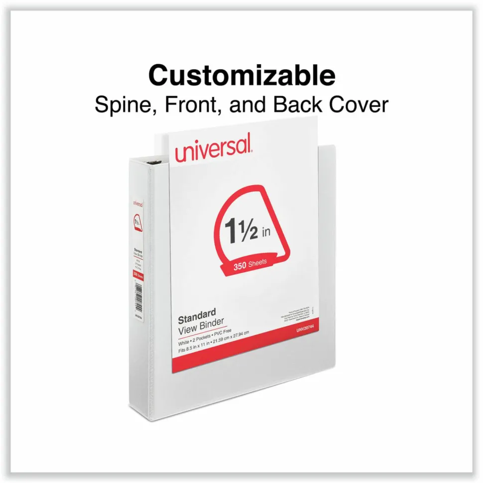 Universal Slant D-Ring View Binder, 3 Rings, 1.5" Capacity, 11 x 8.5, White