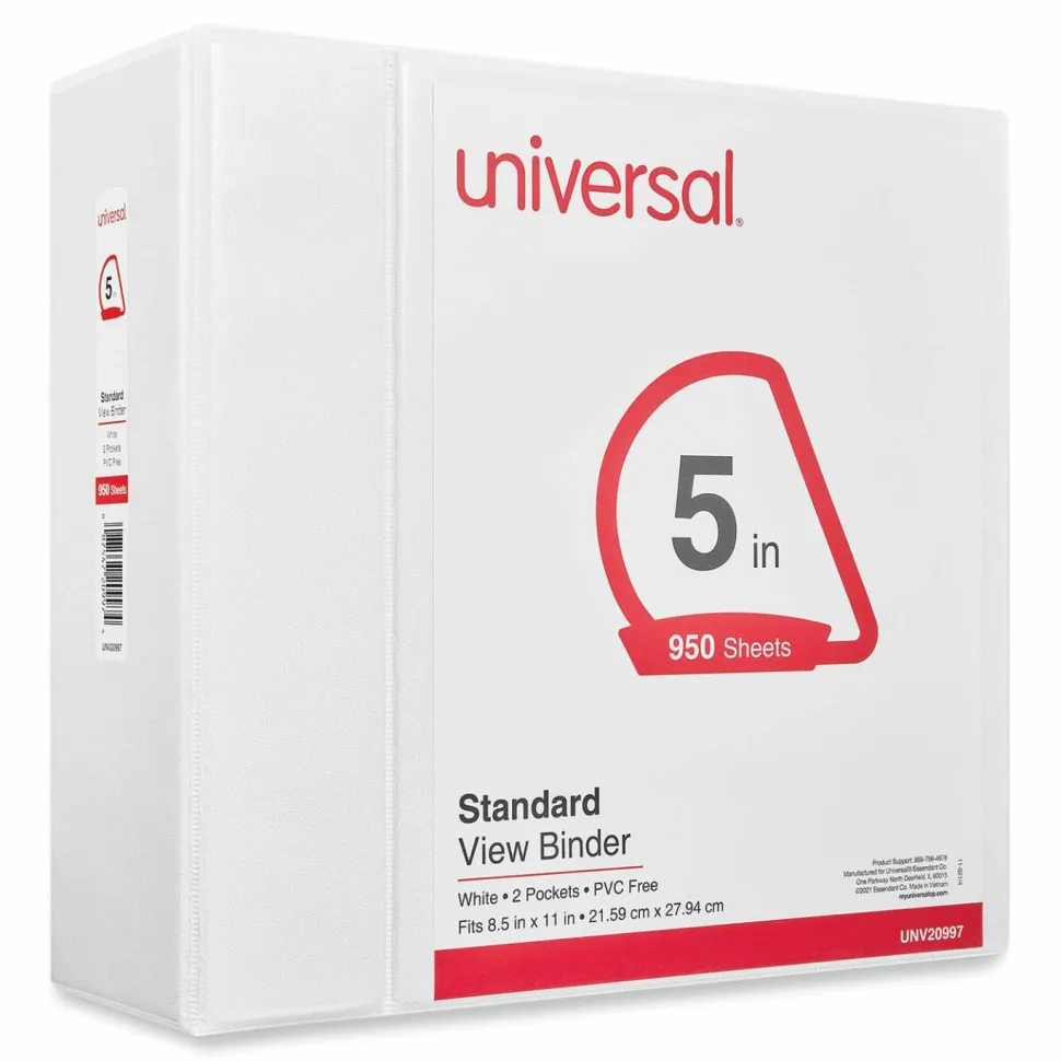 Universal Slant D-Ring View Binder, 3 Rings, 5" Capacity, 11 x 8.5, White