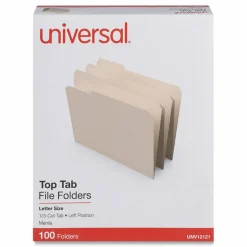Universal Top Tab File Folders, 1/3-Cut Tabs: Left Position, Letter Size, 0.75" Expansion, Manila, 100/Box