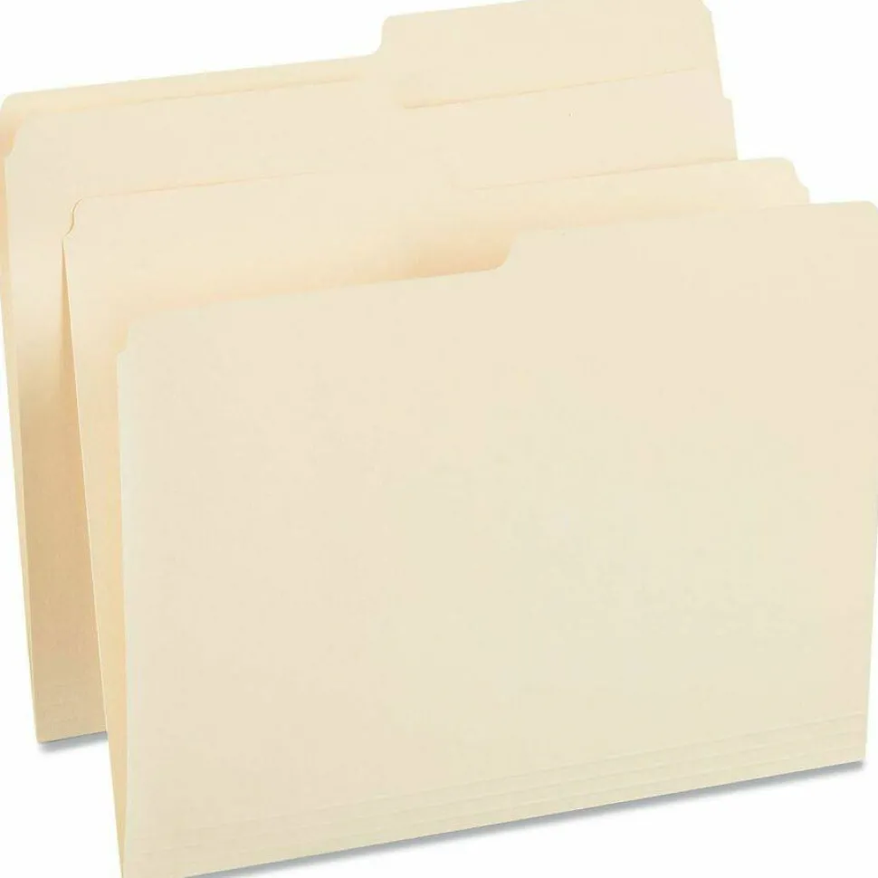 Universal Top Tab File Folders, 1/2-Cut Tabs: Assorted, Letter Size, 0.75" Expansion, Manila, 100/Box