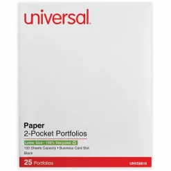 Universal Two-Pocket Portfolios with Textured Covers, Accommodates 11 x 8.5 Sheets, Black, 25/Box