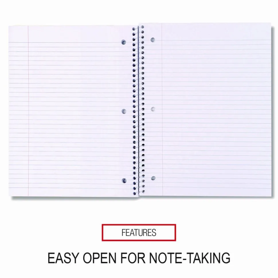 Universal Wirebound Notebook, 1-Subject, Medium/College Rule, Assorted Cover Colors, (70) 10.5 x 8 Sheets, 4/Pack