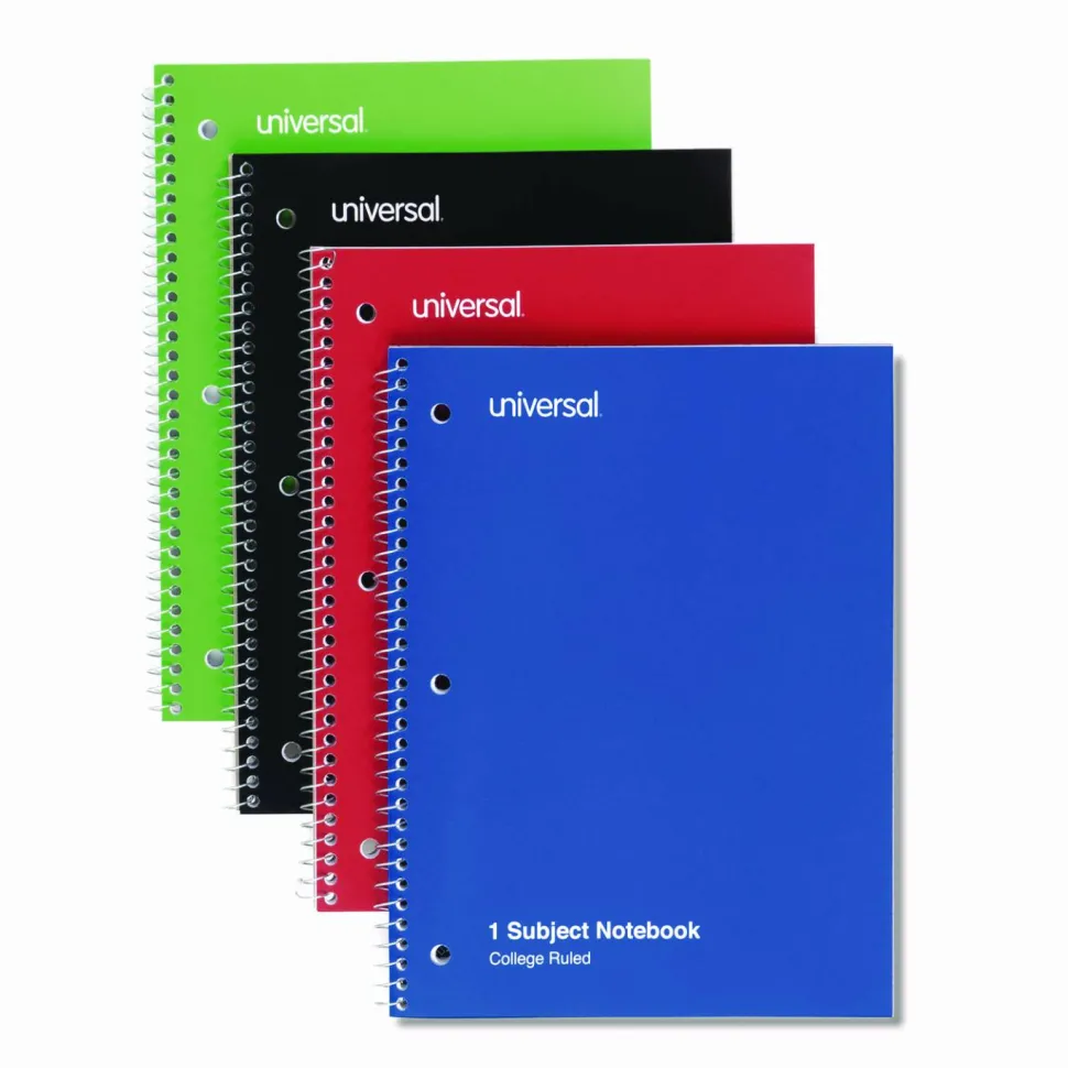 Universal Wirebound Notebook, 1-Subject, Medium/College Rule, Assorted Cover Colors, (70) 10.5 x 8 Sheets, 4/Pack