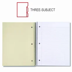 Universal Wirebound Notebook, 3-Subject, Medium/College Rule, Black Cover, (120) 11 x 8.5 Sheets