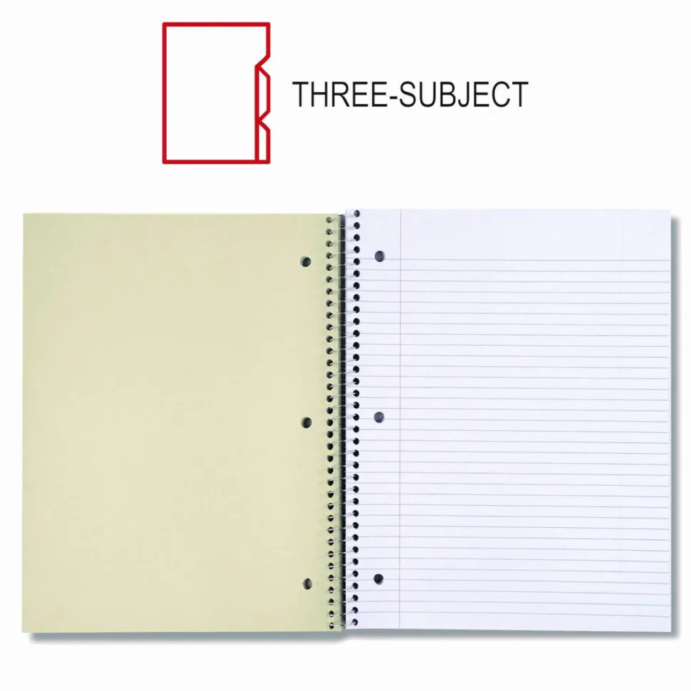 Universal Wirebound Notebook, 3-Subject, Medium/College Rule, Black Cover, (120) 11 x 8.5 Sheets